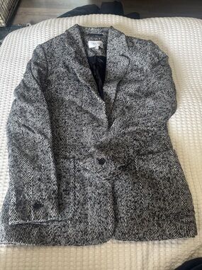 Reiss Black & White Herringbone Pea Coat